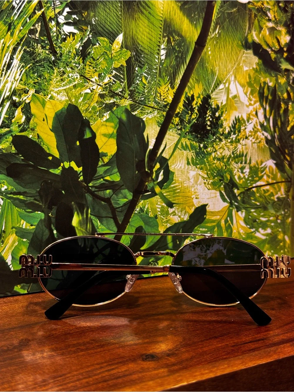 Miu Miu Gold Frame Black Lens Round Sunglasses for Men